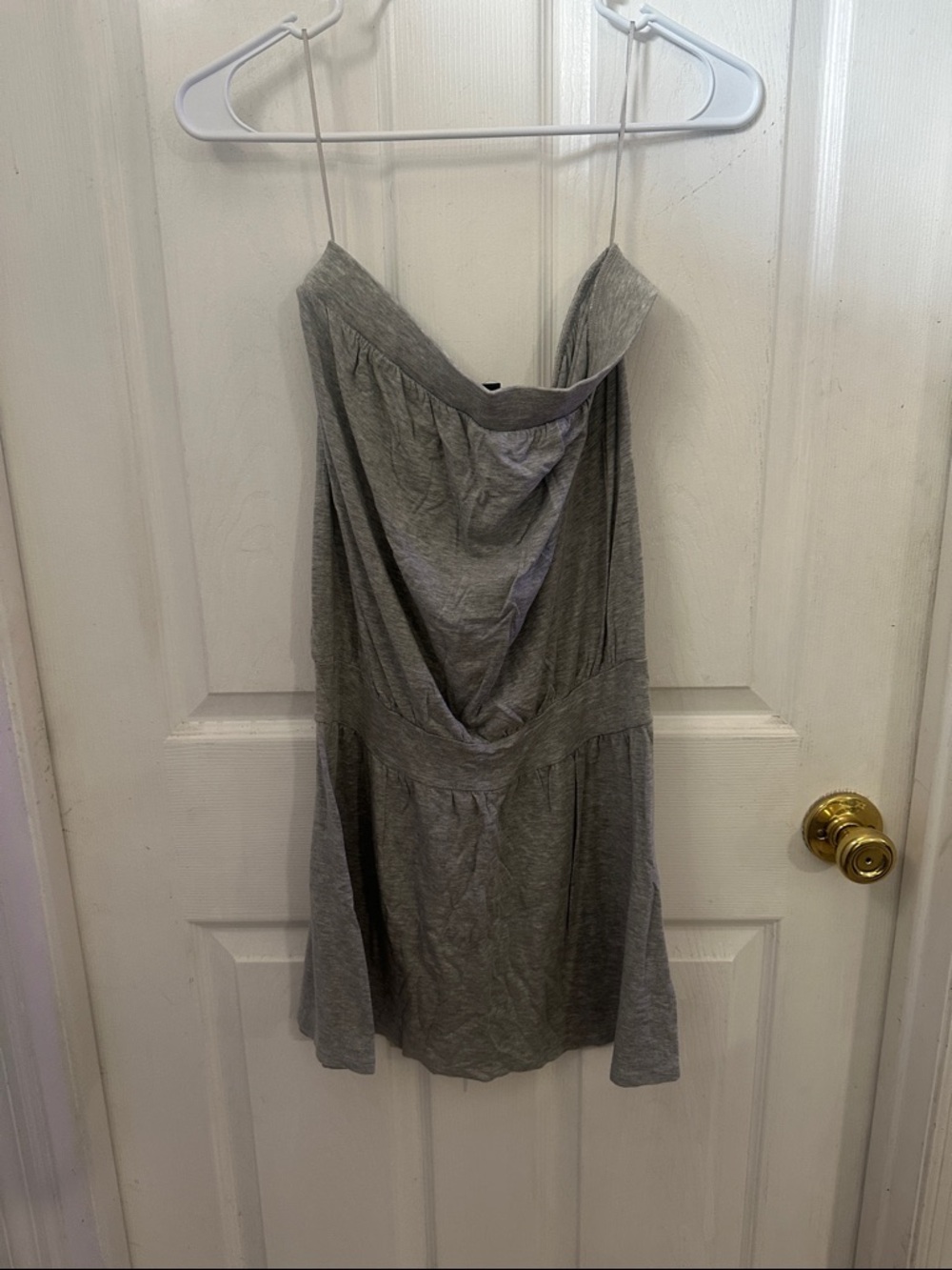 Express Strapless Gray Draped Summer Dress